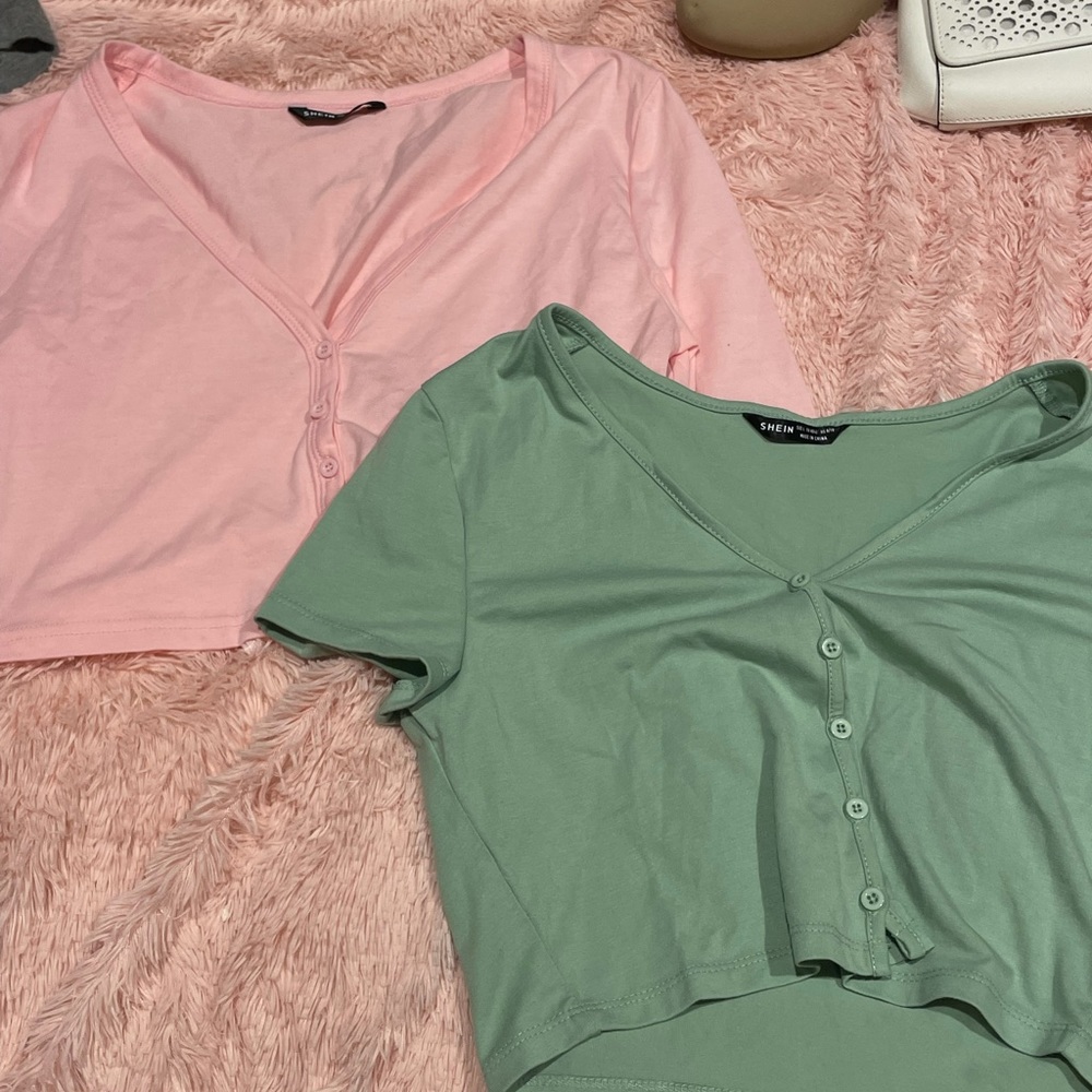 2 SHEIN button up crop tops